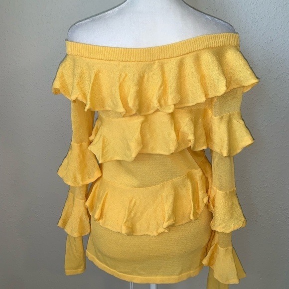 Boston Proper Yellow Ruffle Tiered Off the Shoulder Blouse Size Small - Picture 6 of 7